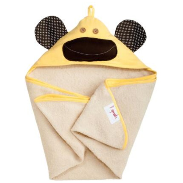 Babyhåndklæde med gult abe motiv fra 3 Sprouts.Lækkert