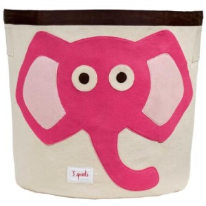 Opbevaringskurv fra 3 Sprouts med sødt elefant motiv i pinkBeholderen er fremstillet i bomuldscanvas og indersiden er coated.Den passer fint til opbevaring af legetøj
